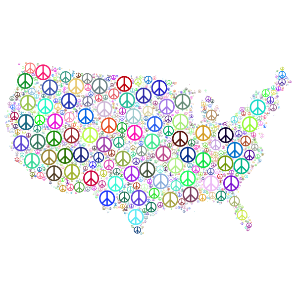 SVG Map of the USA with peace signs