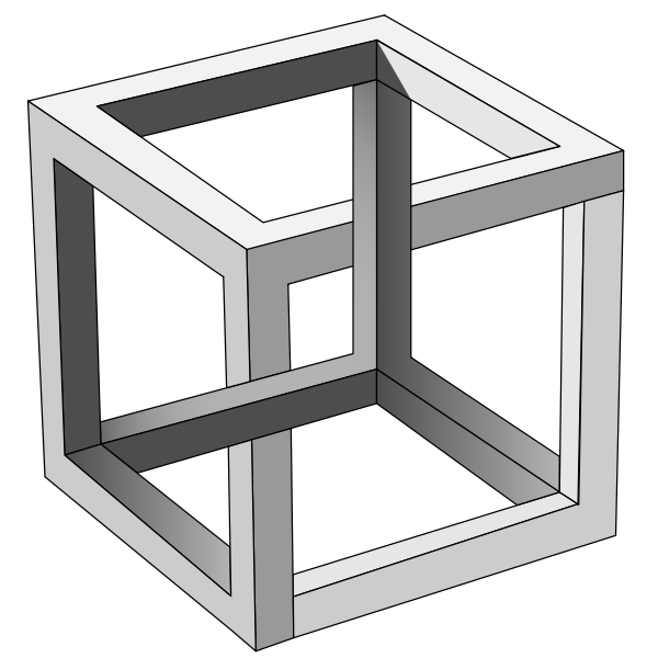 SVG MC Eschers impossible cube in grayscale vector clip art