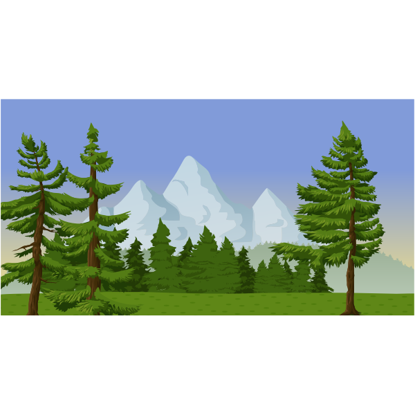 SVG Mountain scene with pine trees