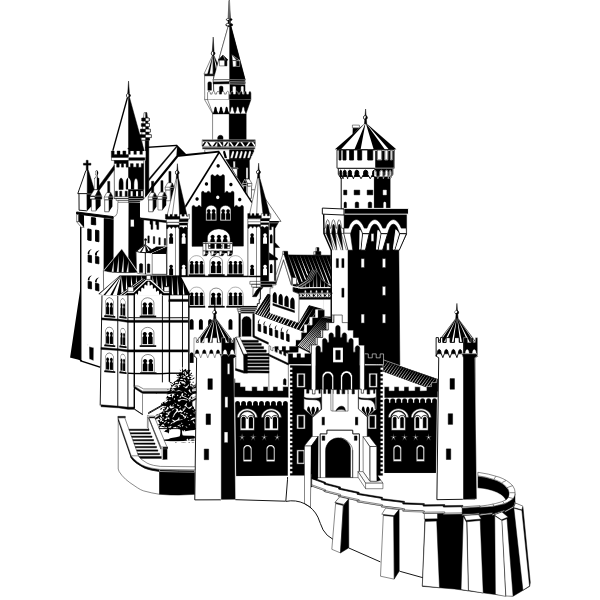 SVG Neuschwanstein castle in black and white vector clip art
