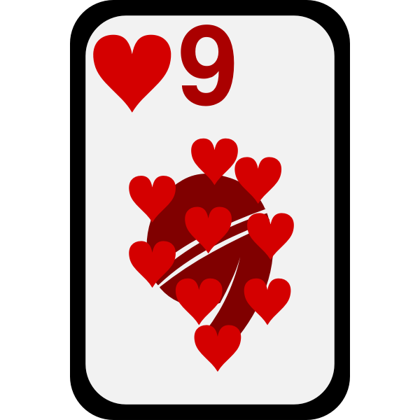 SVG Nine of Hearts funky playing card vector clip art