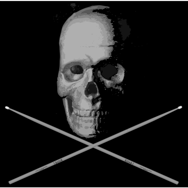 SVG Old Skull Drumming BW