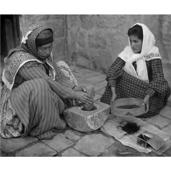SVG Palestinian Women Grinding Coffee Beans 1905