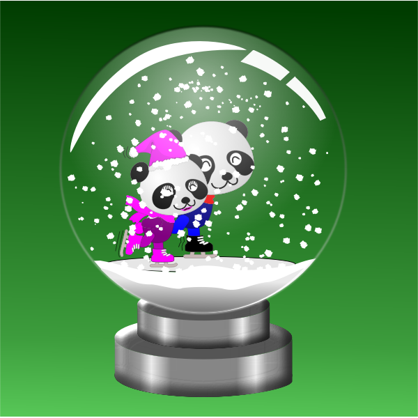 SVG Panda skaters in snow globe vector image