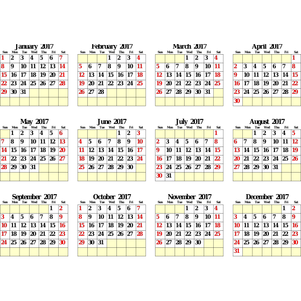 SVG pcal 2017 yearly