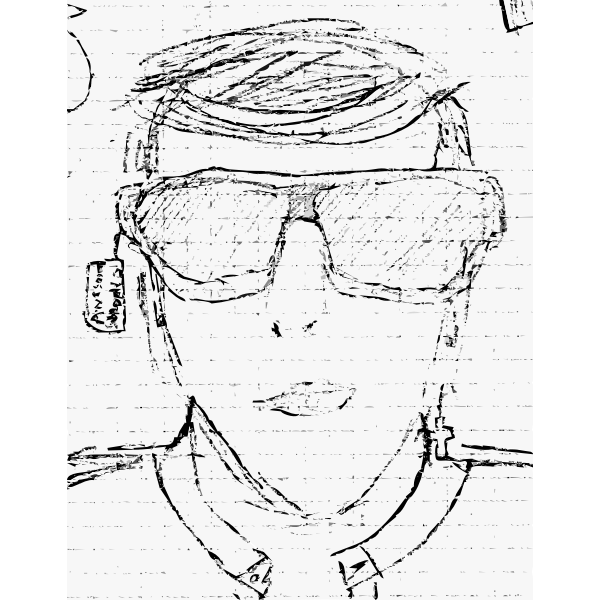 SVG Pencil drawing of a guy trying on sunglasses
