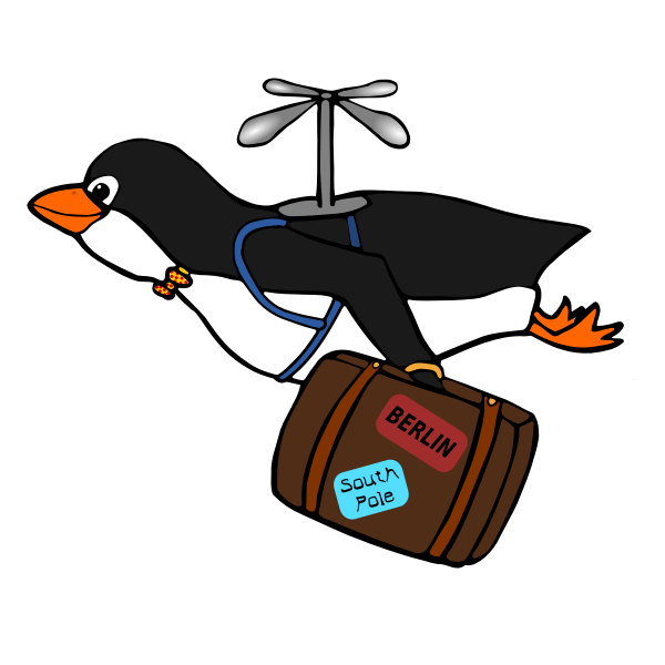 SVG Penguin flying with a suitcase illustration