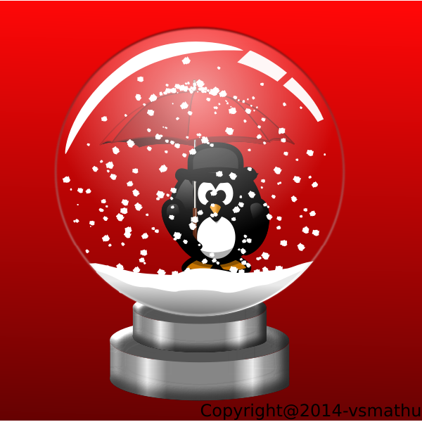 SVG Penguin in snow globe on red background vector drawing