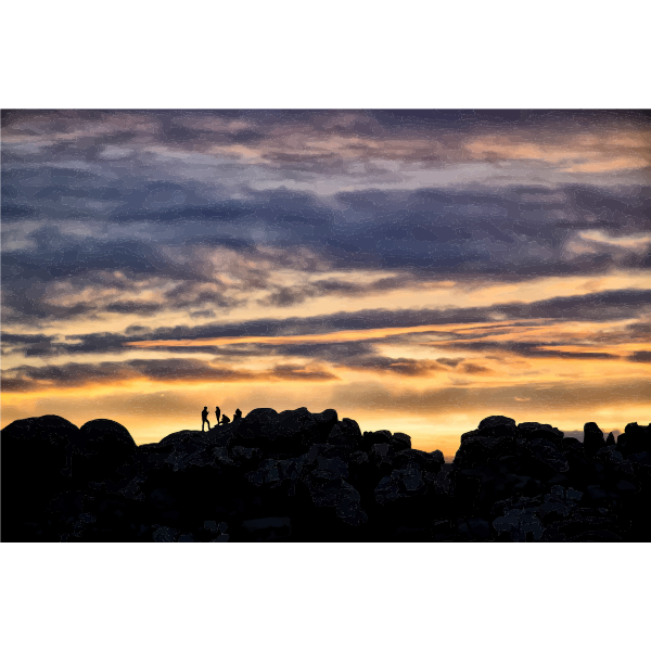 SVG People on hill in sunset