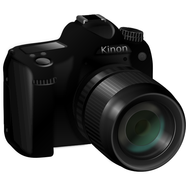 SVG Photorealistic vector image of a professional camera with long lens