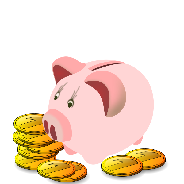 SVG Piggy bank with coins around it vector graphics