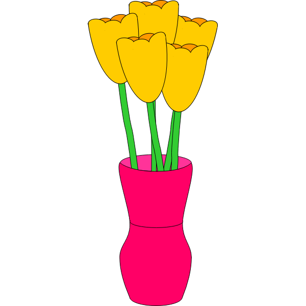 SVG pink vase of yellow tulips