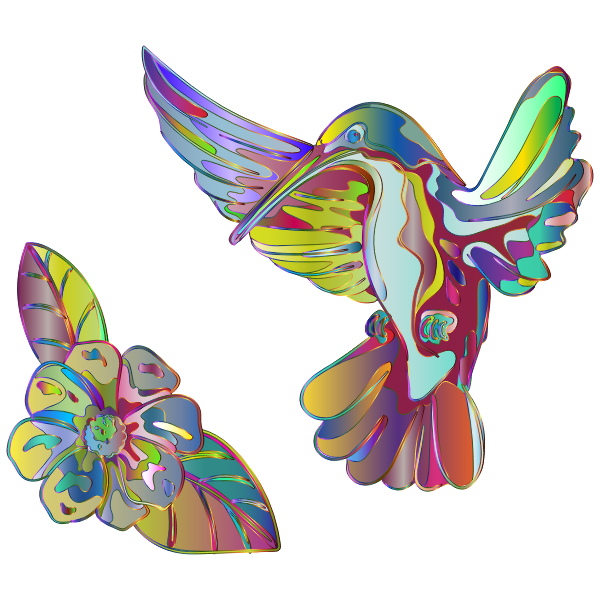 SVG Prismatic hummingbird and flower