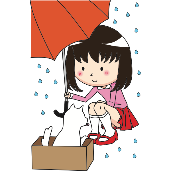 SVG Public Domain Girl with Umbrella and Cat