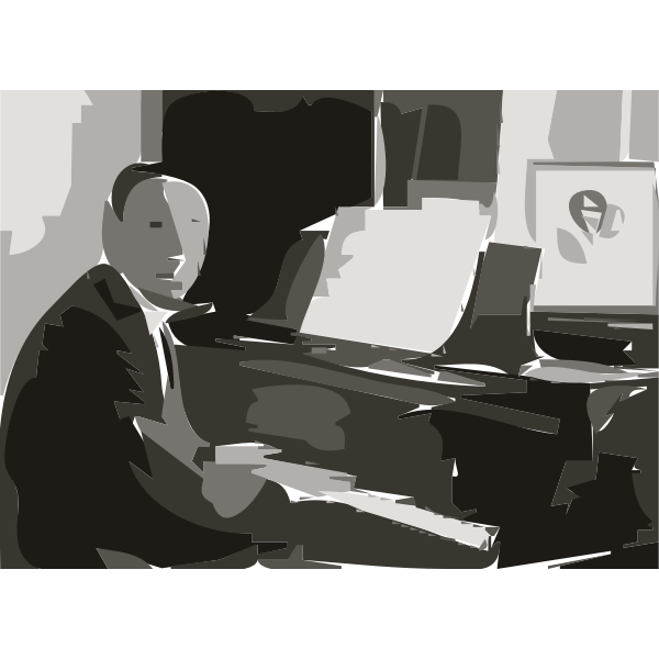 SVG Rachmaninoff playing Steinway grand piano in 1936 autotrace