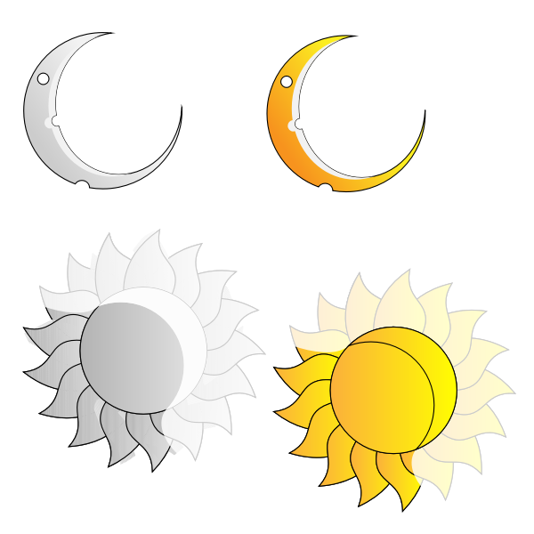 SVG Rays and Crescent Moon and Sun