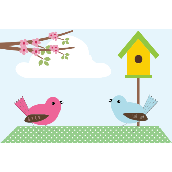 SVG Red and blue bird tweeting drawing