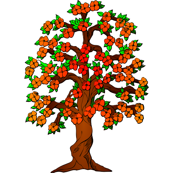 SVG Red blossoms on a tree vector drawing