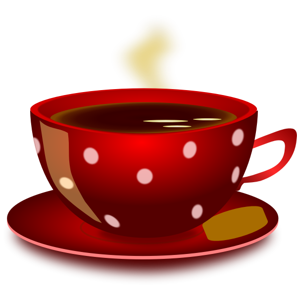 SVG Red spotty tea cup with saucer and cookie vector clip art