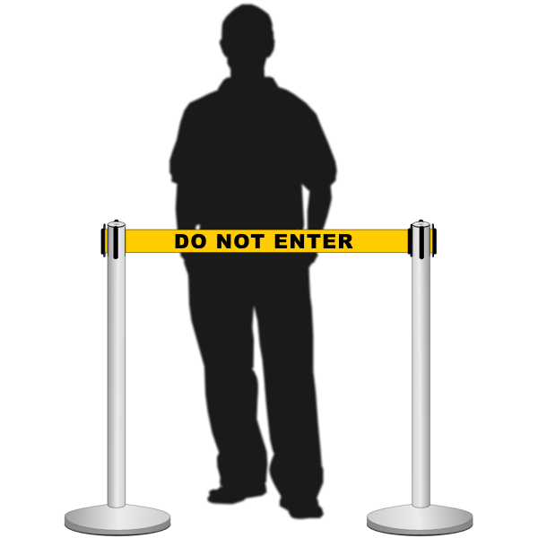 SVG Retractable belt stanchion  airport barrier with a man