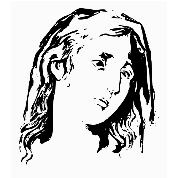 SVG Sad young woman profile black and white vector drawing