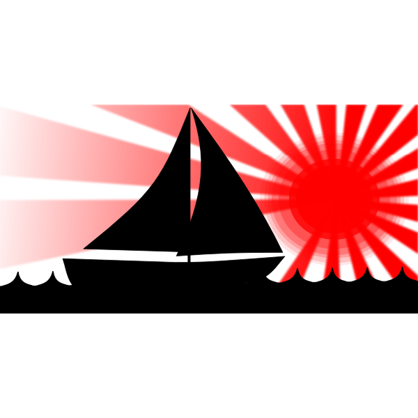 SVG Sailboat Under Red Sun Vector