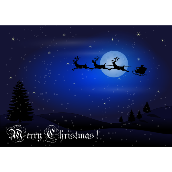 SVG Santa travelling at night Christmas greeting card vector drawing