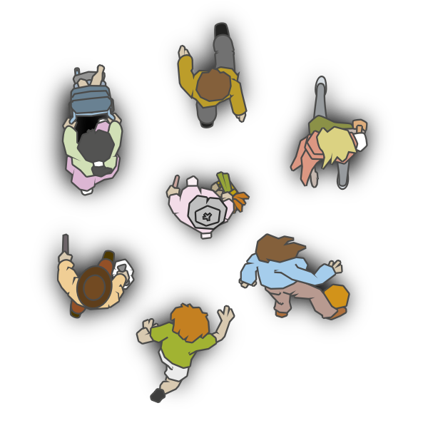 SVG Seven walking pedestrians