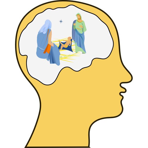SVG Silhouette of a brain with nativity scene inside