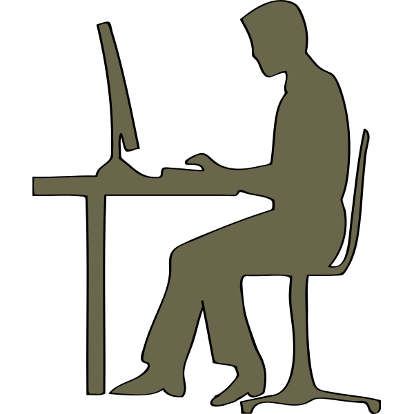 SVG Silhouette of man sitting at computer desk vector clip art