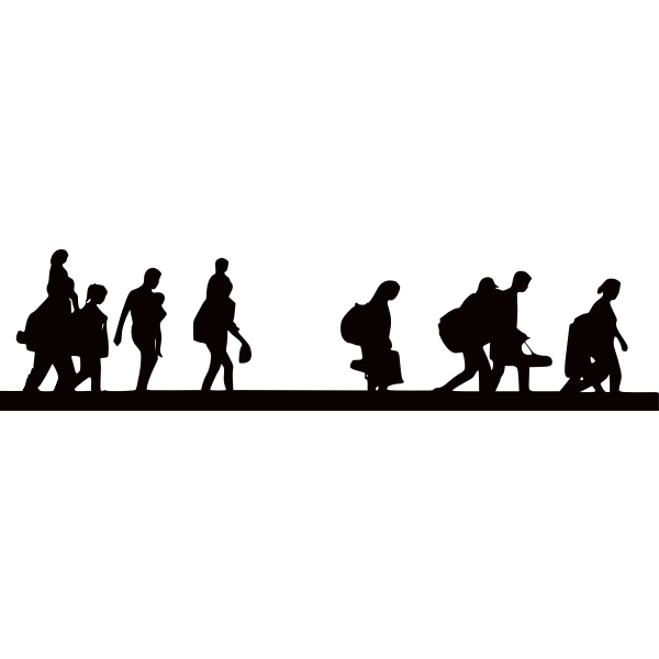 SVG Silhouette of refugees fleeing from the war