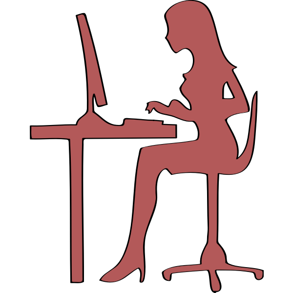 SVG Silhouette of woman sitting at computer desk vector clip art