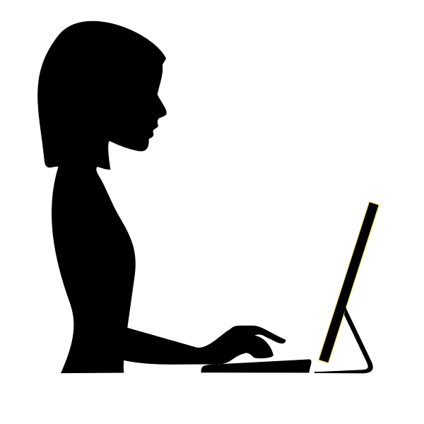 SVG Silhouette vector image of female typing on a computer