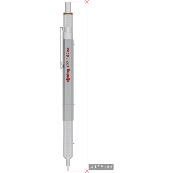 SVG Silver Rotring 600 mechanical pencil with dimensions