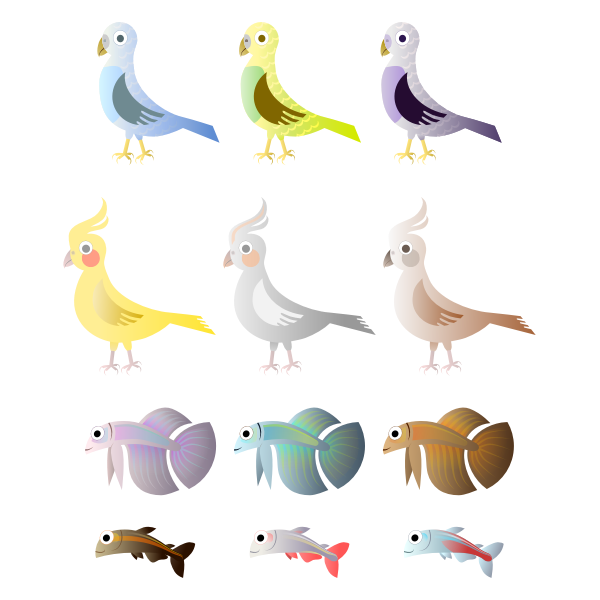 SVG Simple birds and fishes color drawing