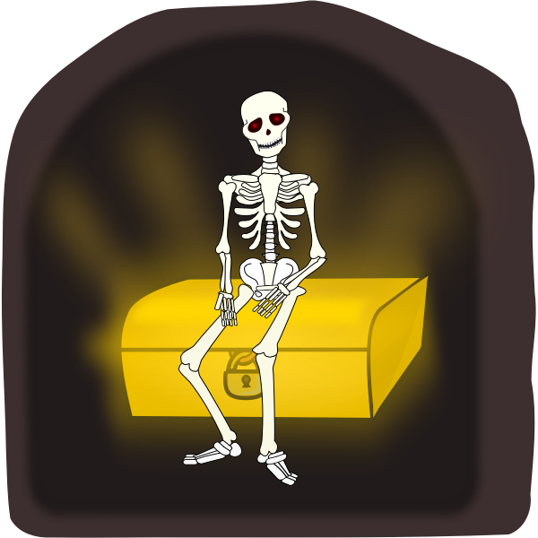 SVG Skeleton sitting on treasure chest vector illustration