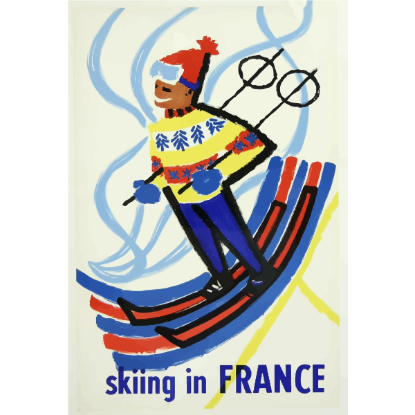 SVG Skiing in France vintage travel image