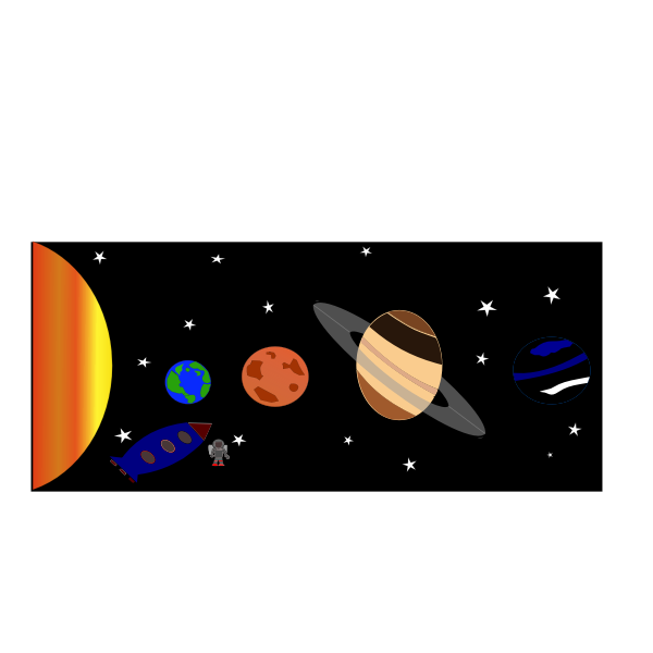 SVG Solar system with rocket and spaceman
