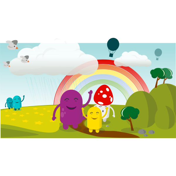 SVG Spring landscape with strange creatures