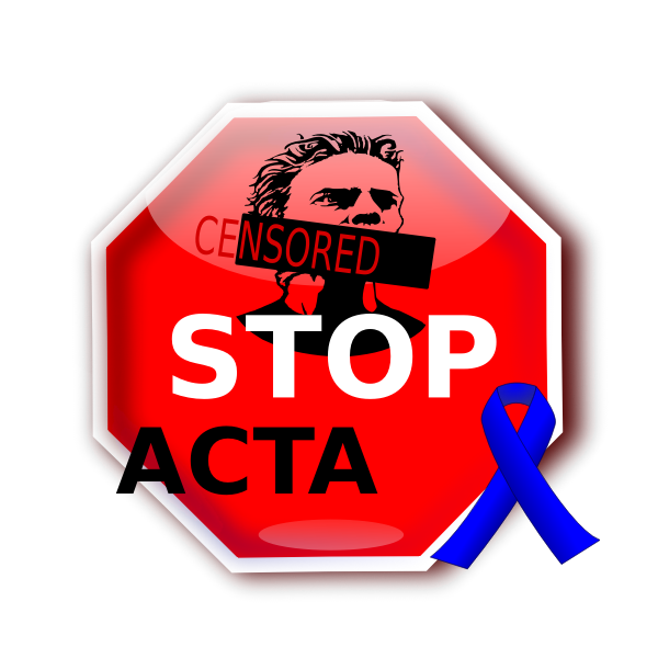 SVG Stop ACTA sign with blue ribbon vector image