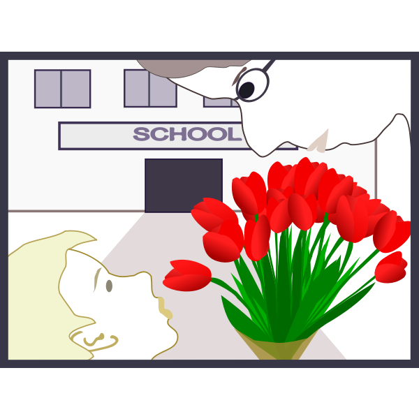 SVG Student gives flowers to teacher vector illustration