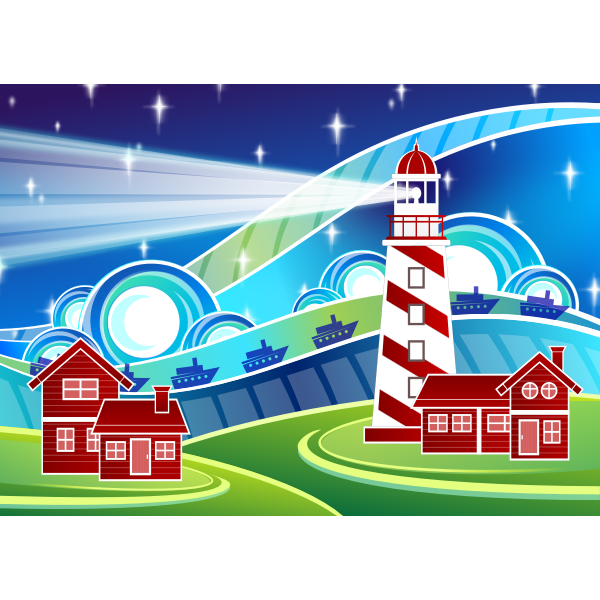 SVG Stylised lighthouse scenery