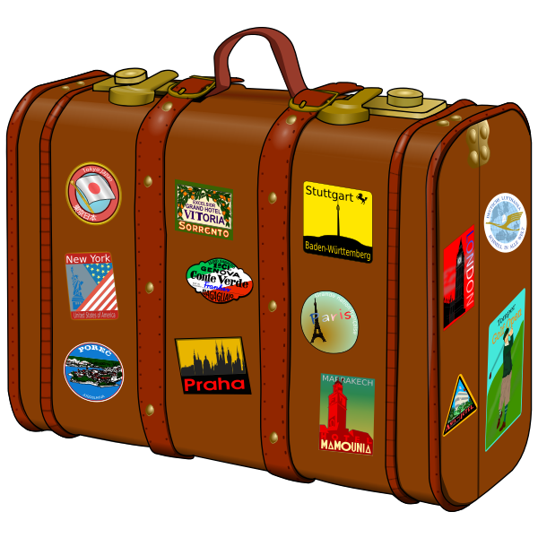 SVG Suitcase with travel stickers vector drawing