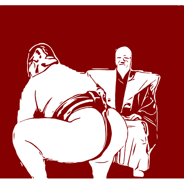 SVG Sumo wrestler and referee - red outline