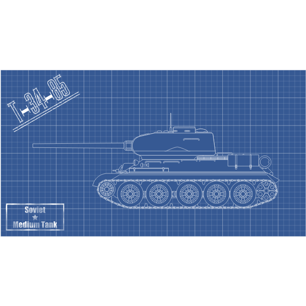 SVG T-34-85 tank technical vector drawing