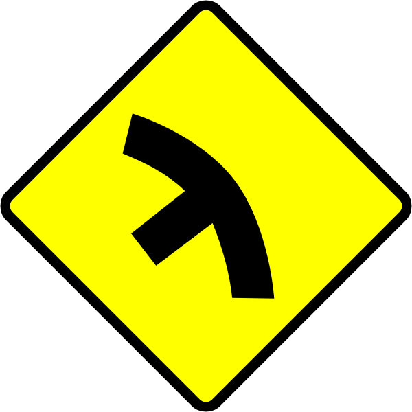 SVG T-junction in curve caution sign vector image