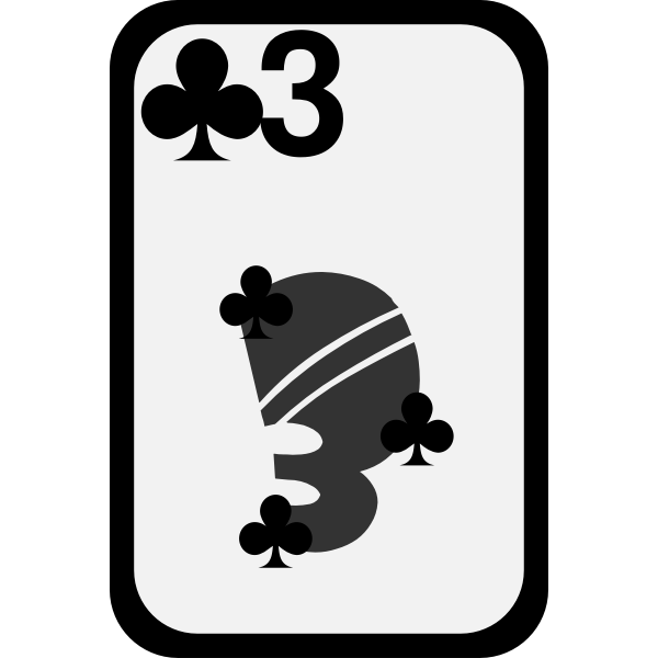 SVG Three of Clubs funky playing card vector drawing