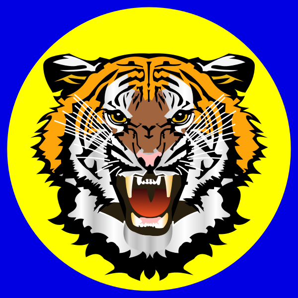 SVG Tiger yellow on blue sticker vector drawing