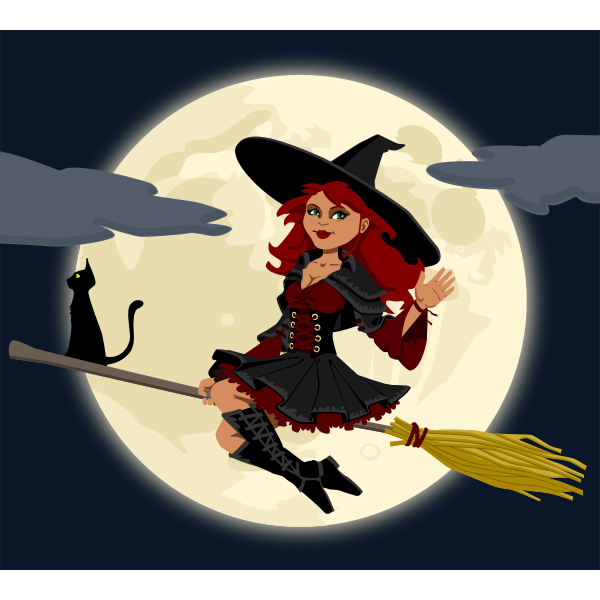 SVG Trendy witch on broom vector illustration
