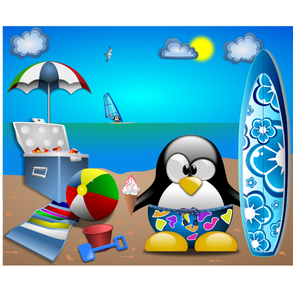 SVG Tux at the beach vector clip art